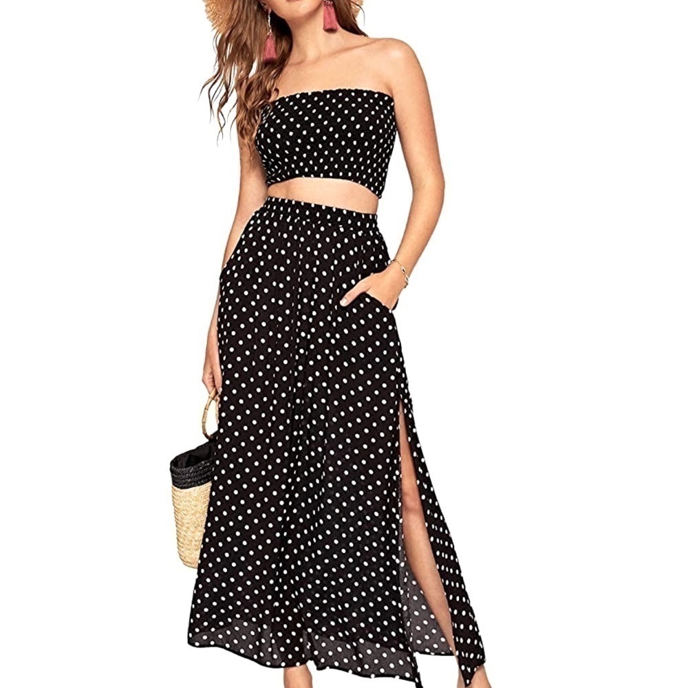Polka dot strapless top size large